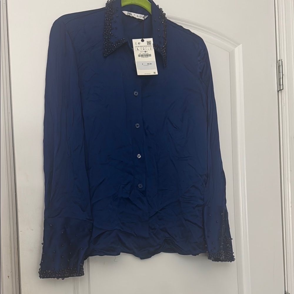 Zara Elegant Navy Beaded Women's Top